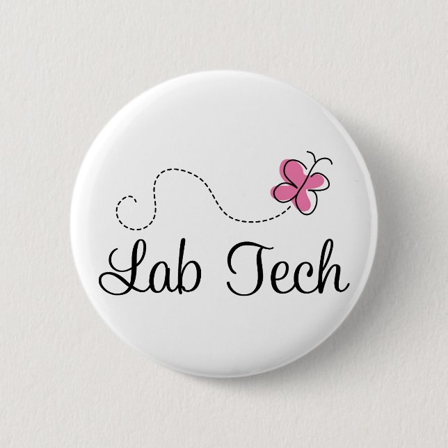 Cute Pink Butterfly Lab Tech Pinback Button (Front)