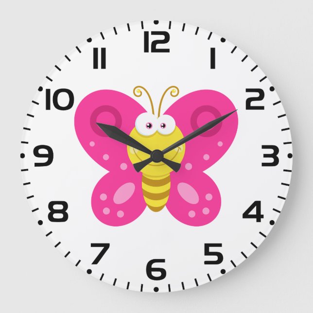 Cute Pink Butterfly Large Clock (Front)