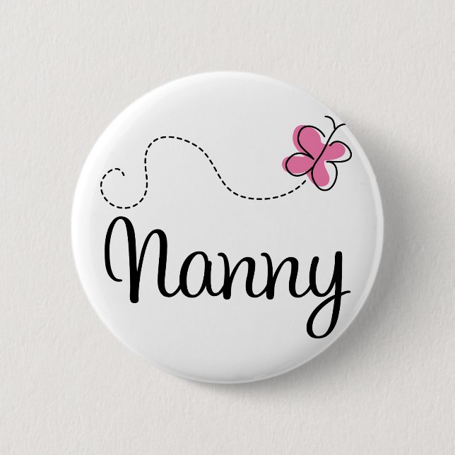 Cute Pink Butterfly Nanny Button (Front)