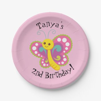Cute Pink Butterfly Paper Plates by Xuxario at Zazzle