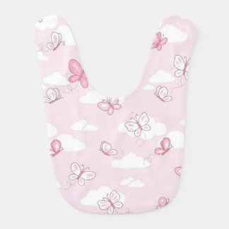 Cute Pink Butterfly Pastel Clouds Baby Girl Bib