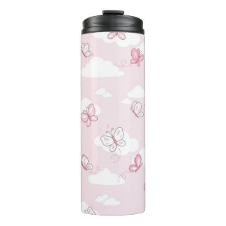 Cute Pink Butterfly Pastel Clouds Insulated Travel Thermal Tumbler