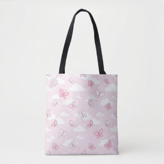 Cute Pink Butterfly Pastel Clouds Insulated Travel Tote Bag