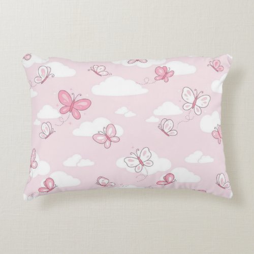 Cute Pink Butterfly Pastel Nursery Accent Pillow