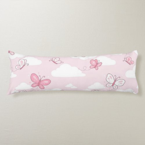 Cute Pink Butterfly Pastel Nursery Body Pillow