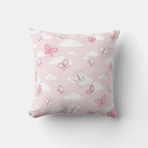 Cute Pink Butterfly Pastel Nursery Throw Pillow
