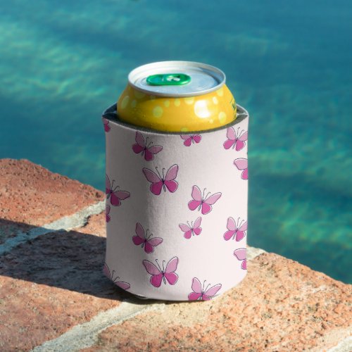 Cute Pink Butterfly Pattern Can Cooler