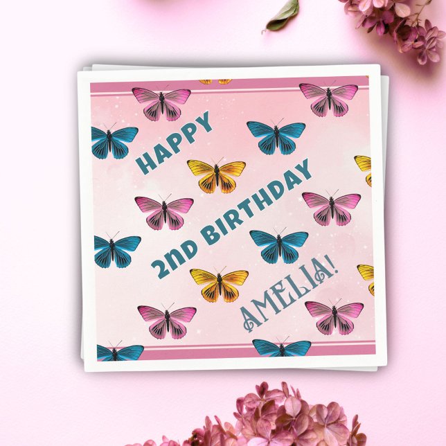 Cute Pink Butterfly Pattern Girl Birthday Party  Napkins (Creator Uploaded)