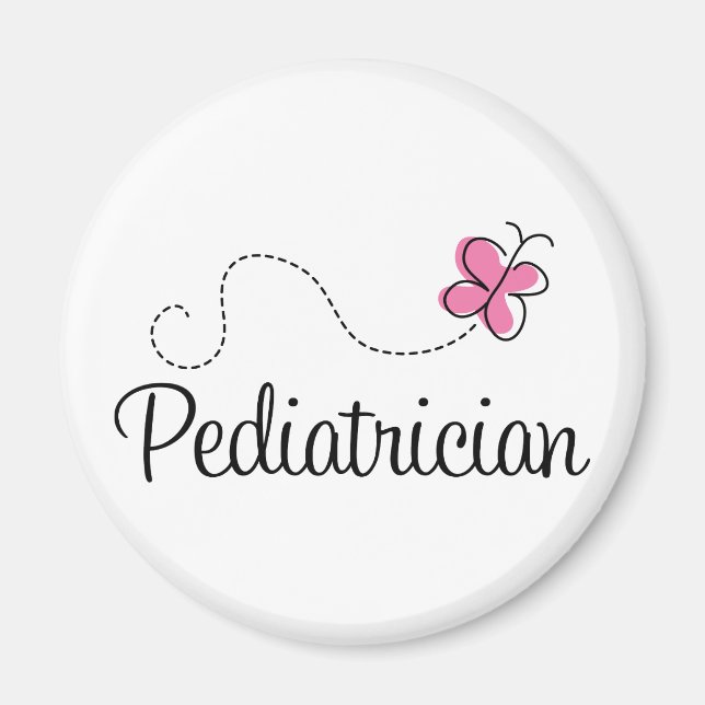 Cute Pink Butterfly Pediatrician Magnet (Front)