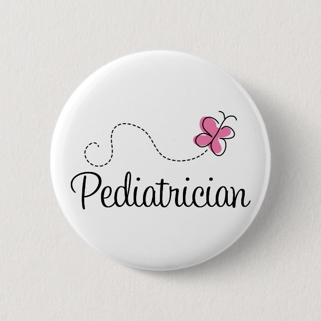 Cute Pink Butterfly Pediatrician Pinback Button (Front)