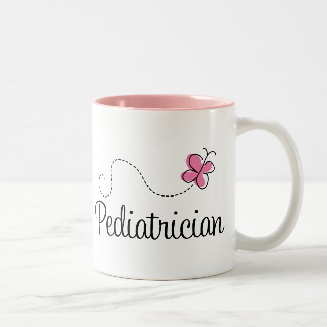 Cute Pink Butterfly Pediatrician Two-Tone Coffee Mug (Right)
