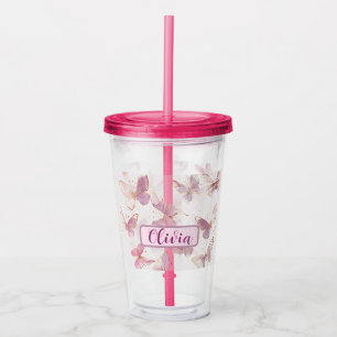 Cute Pink Butterfly Personalized Acrylic Tumbler