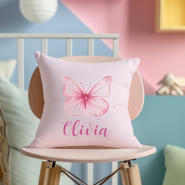 Cute Pink Butterfly Personalized Girls Cushion (Creator Uploaded)