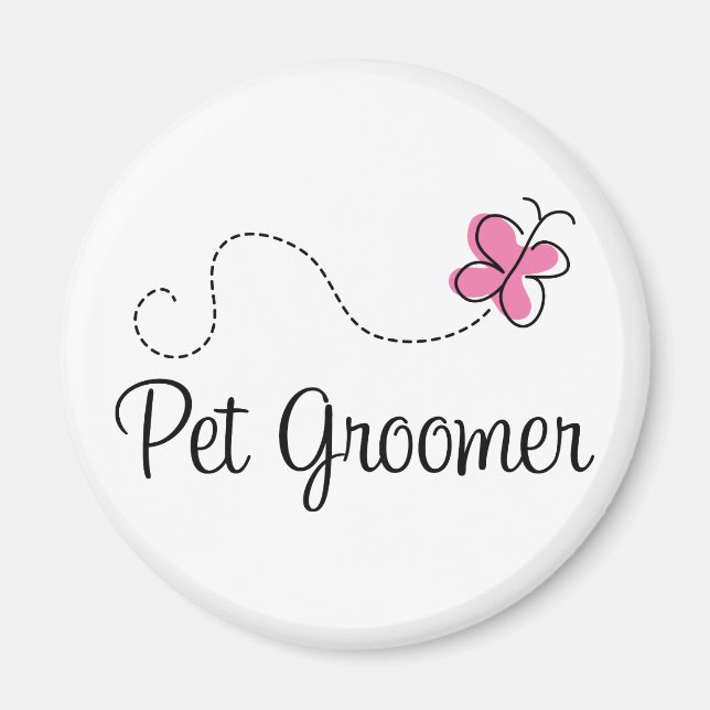 Cute Pink Butterfly Pet Groomer Magnet (Front)