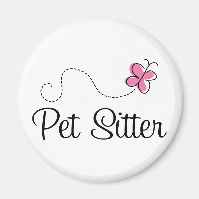 Cute Pink Butterfly Pet Sitter Magnet (Front)
