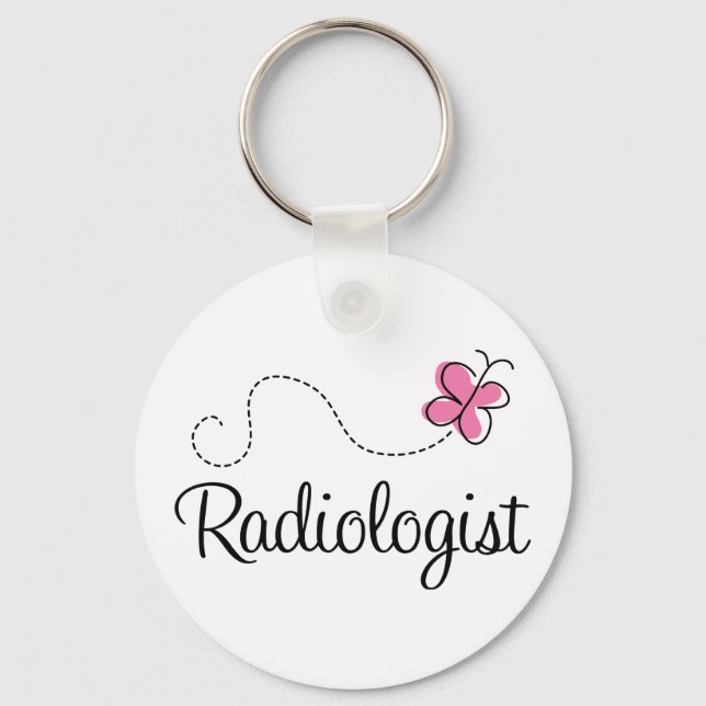 Cute Pink Butterfly Radiologist Keychain (Front)
