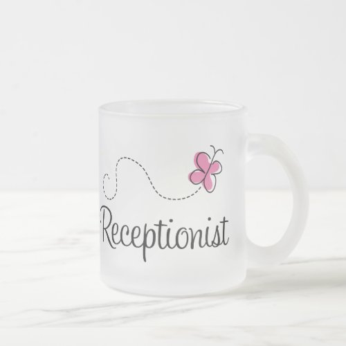 Cute Pink Butterfly Receptionist Frosted Glass Coffee Mug