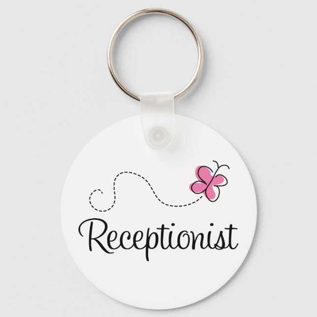 Cute Pink Butterfly Receptionist Keychain (Front)