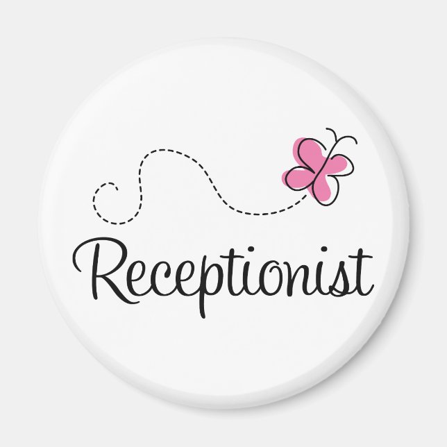 Cute Pink Butterfly Receptionist Magnet (Front)