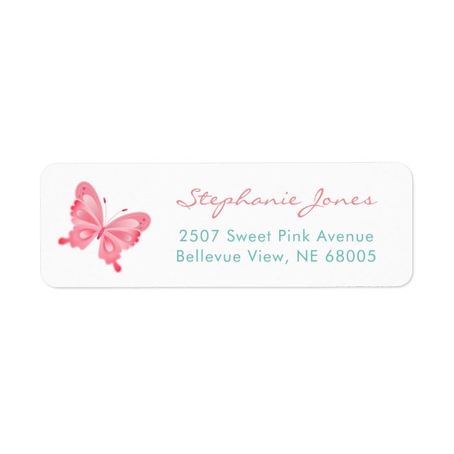 Cute Pink Butterfly Return Address Label (Front)