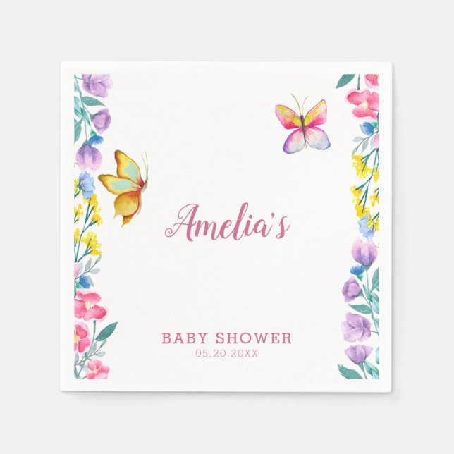 Cute Pink Butterfly Spring Baby Shower Napkins (Front)