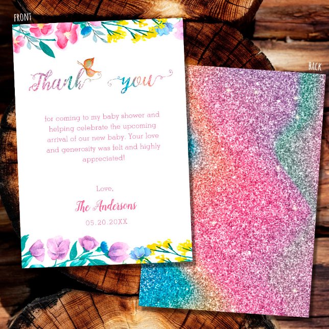 Cute Pink Butterfly Spring Baby Shower Thank You Enclosure Card (Creator Uploaded)