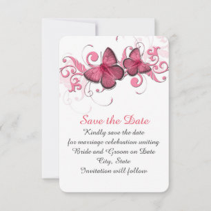 Cute Pink Butterfly Swirls Save the date