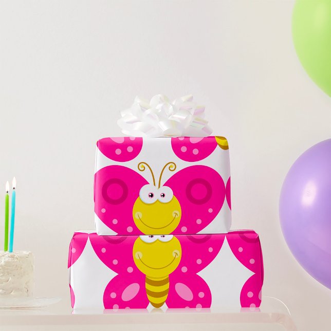 Cute Pink Butterfly Wrapping Paper (Creator Uploaded)