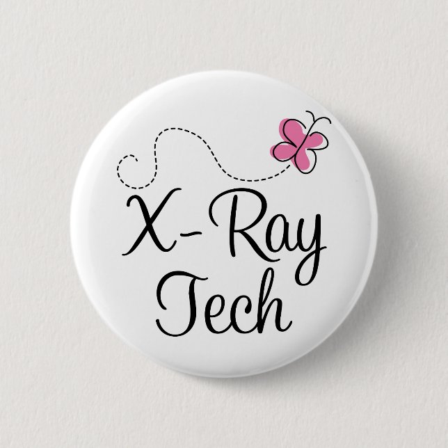 Cute Pink Butterfly X-ray tech Pinback Button (Front)