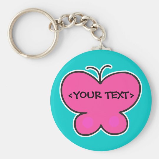 cute pink butterfly, <YOUR TEXT> Keychain
