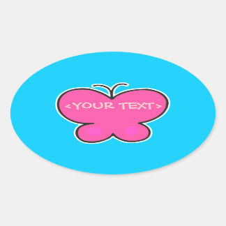 cute pink butterfly, <YOUR TEXT>, <YOUR TEXT> Oval Sticker
