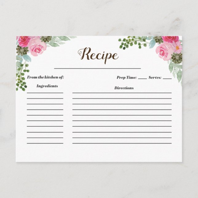 Cute Pink Cactus Recipe card (Front)