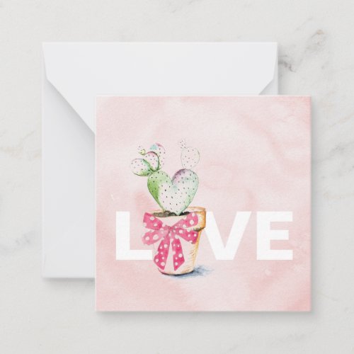 Cute Pink Cactus Valentines Day Note Card