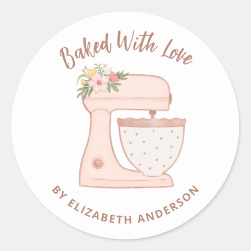 Cute Pink Cake Mixer Baked With Love Classic Round Sticker