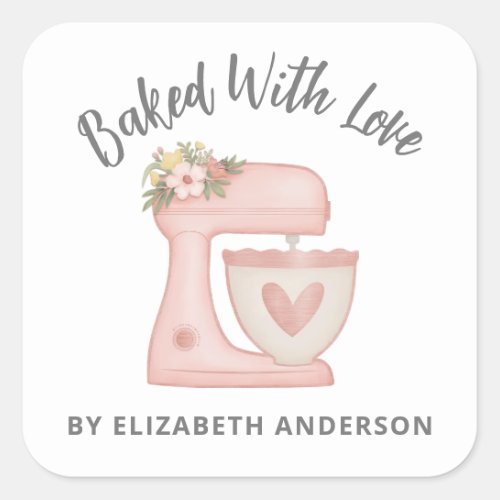 Cute Pink Cake Mixer Bakery Business Square Sticker