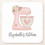 Cute Pink Cake Mixer Kitchen Square Paper Coaster<br><div class="desc">A cute pink mixer decorates this kitchen coaster. Personalize it with your name. Makes a cute gift for a bridal shower. Designed for you by Blackberry Boulevard.</div>