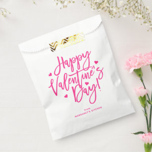 Cute Pink Calligraphy Script Happy Valentine's Day Favor Bag