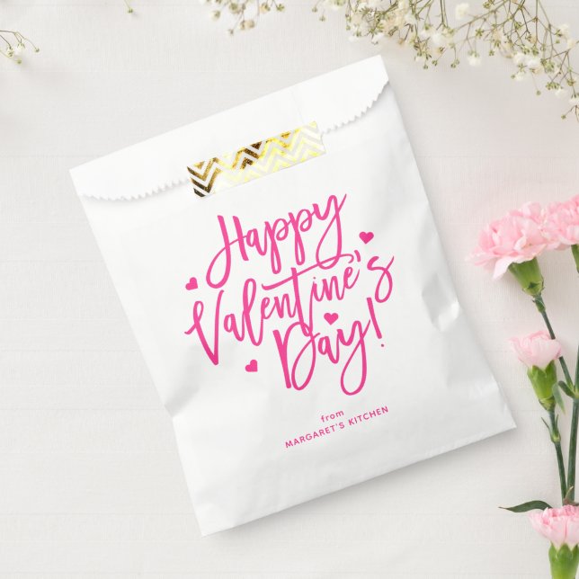 Cute Pink Calligraphy Script Happy Valentine's Day Favor Bag (Sealed)