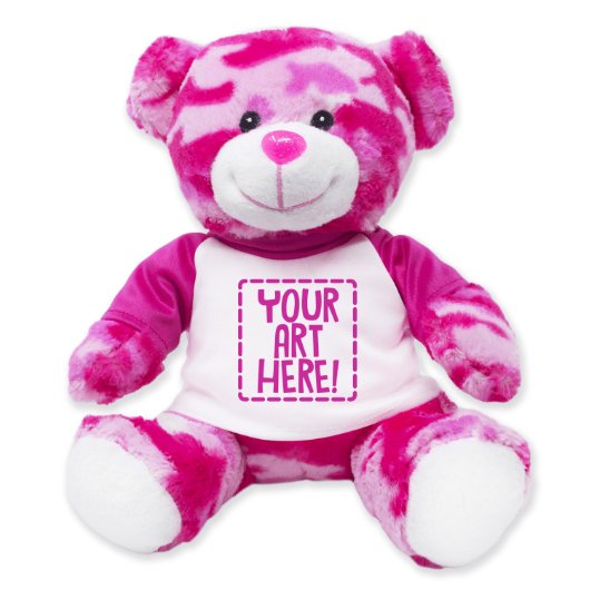 Cute Pink Camouflage 9" Stuffed Teddy Bear (Front)