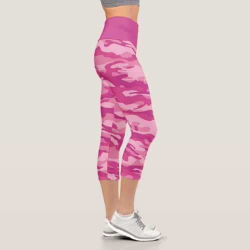 Cute Pink Camouflage Camo Capri Leggings