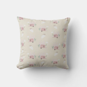 Cute Pink Camper Earthy Pattern Throw Pillow