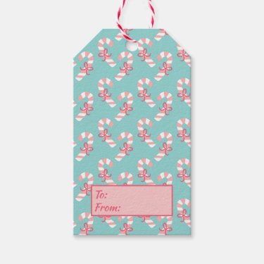 Cute Pink Candy Cane Pattern - Aqua Blue Christmas
