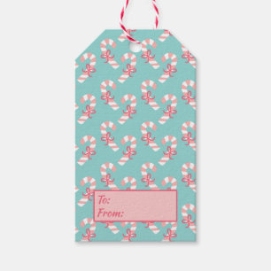 Cute Pink Candy Cane Pattern - Aqua Blue Christmas Gift Tags