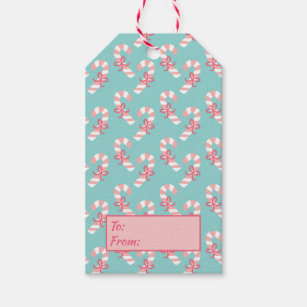 Cute Pink Candy Cane Pattern - Aqua Blue Christmas Gift Tags