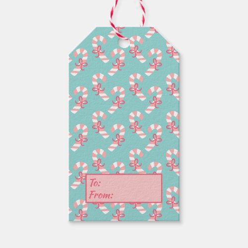 Cute Pink Candy Cane Pattern _ Aqua Blue Christmas Gift Tags