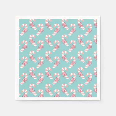 Cute Pink Candy Cane Pattern - Aqua Blue Christmas