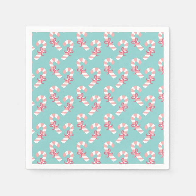Cute Pink Candy Cane Pattern - Aqua Blue Christmas Napkins (Front)