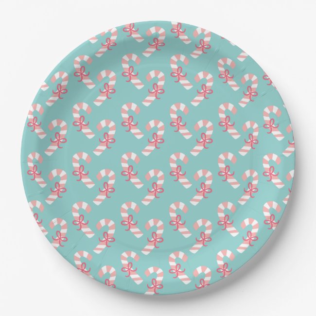 Cute Pink Candy Cane Pattern - Aqua Blue Christmas