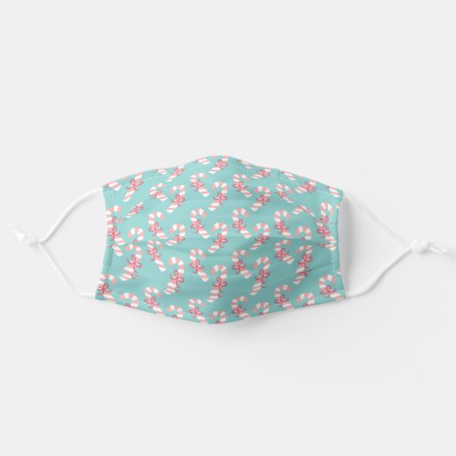 Cute Pink Candy Cane Pattern _ Teal Christmas Adult Cloth Face Mask