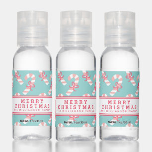 Cute Pink Candy Cane Pattern - Teal Christmas Hand Sanitizer